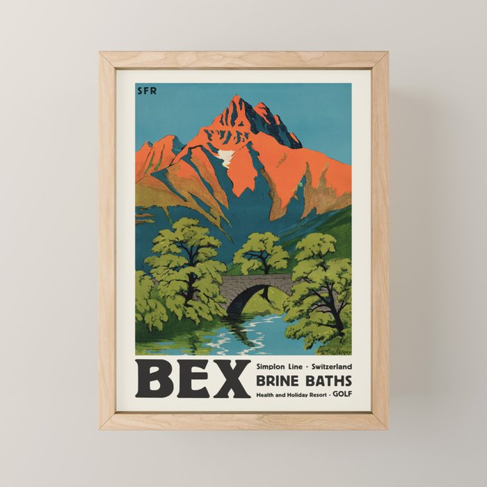 Bex Vintage Swiss Travel Poster, 1930s Mini Art Print Gallery Image 1