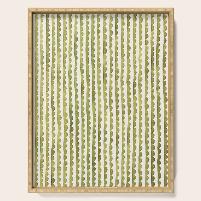 Small scalloped line in watercolor green Serving Tray Gallery Image 1