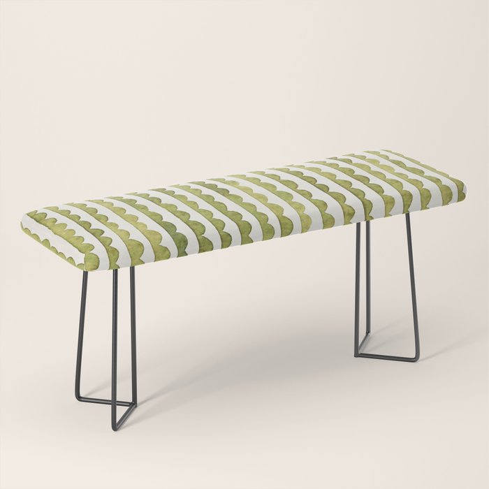 Small scalloped line in watercolor green Bench Gallery Image 1