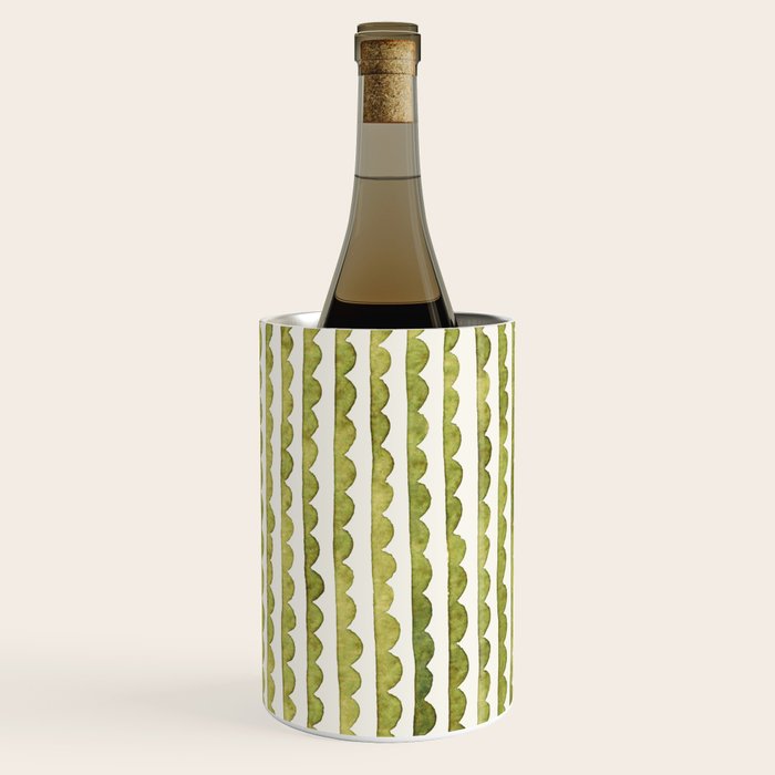 Small scalloped line in watercolor green Wine Chiller Gallery Image 2