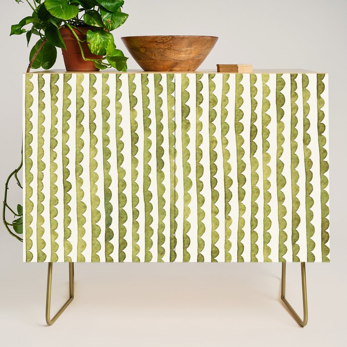 Small scalloped line in watercolor green Credenza Gallery Image 1
