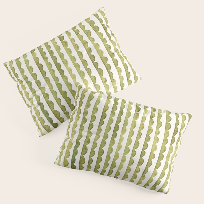 Small scalloped line in watercolor green Pillow Sham Gallery Image 3