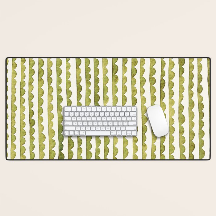 Small scalloped line in watercolor green Desk Mat Gallery Image 1