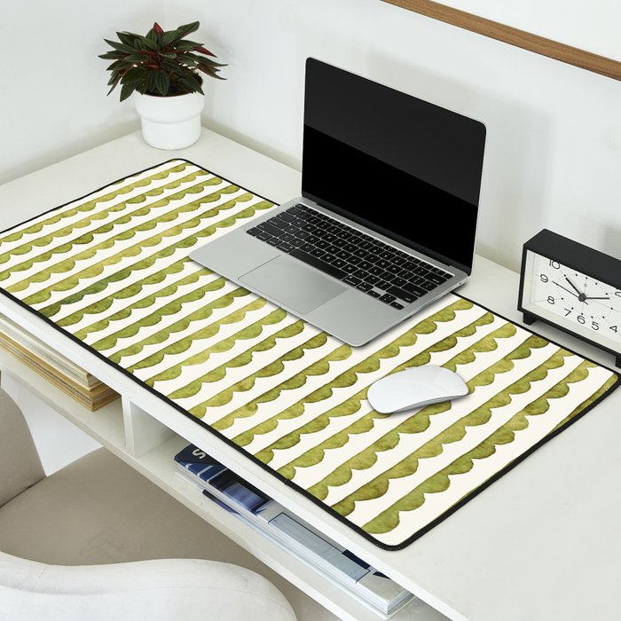 Small scalloped line in watercolor green Desk Mat Gallery Image 2
