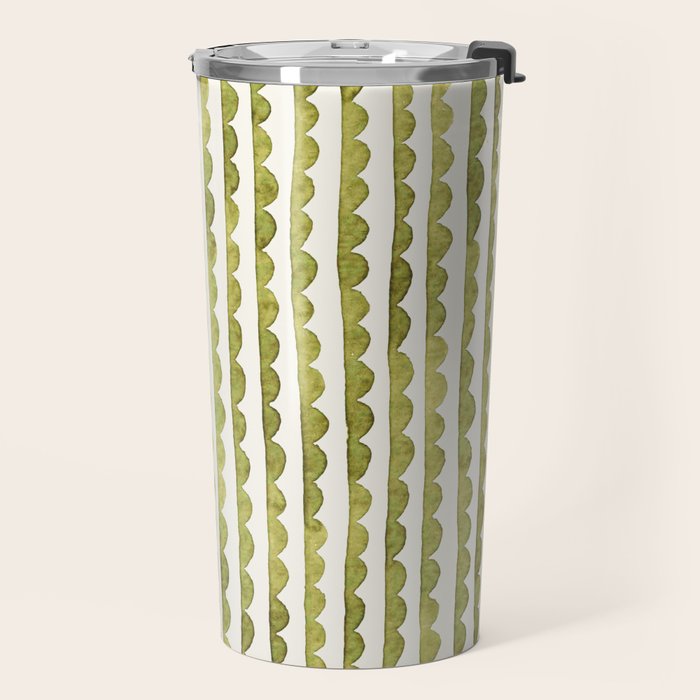 Small scalloped line in watercolor green Travel Mug Gallery Image 2