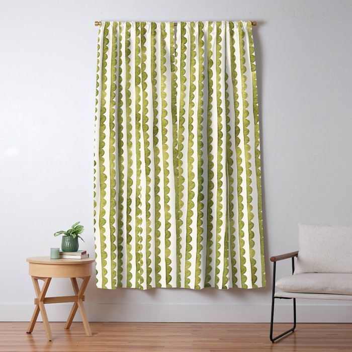 Small scalloped line in watercolor green Window Curtain Gallery Image 5