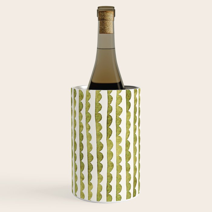 Small scalloped line in watercolor green Wine Chiller Gallery Image 3