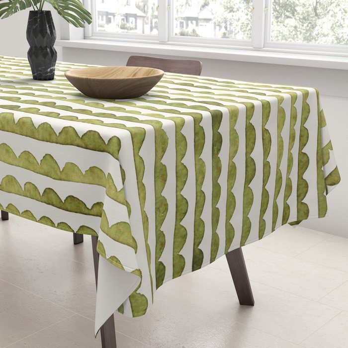 Small scalloped line in watercolor green Tablecloth Gallery Image 3