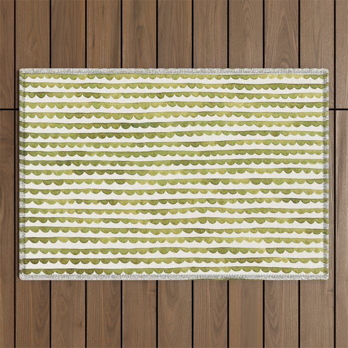 Small scalloped line in watercolor green Outdoor Rug Gallery Image 1