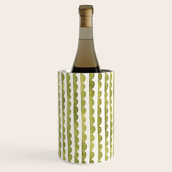 Small scalloped line in watercolor green Wine Chiller Gallery Image 1