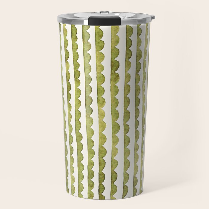 Small scalloped line in watercolor green Travel Mug Gallery Image 1