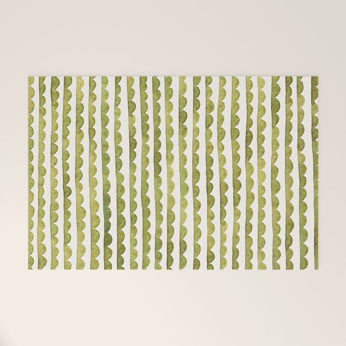 Small scalloped line in watercolor green Welcome Mat Gallery Image 1