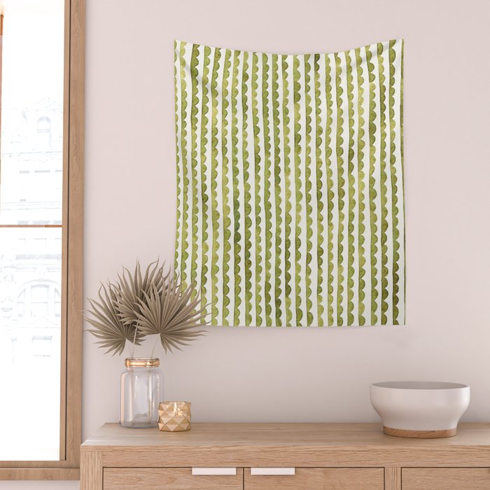 Small scalloped line in watercolor green Wall Tapestry Gallery Image 2