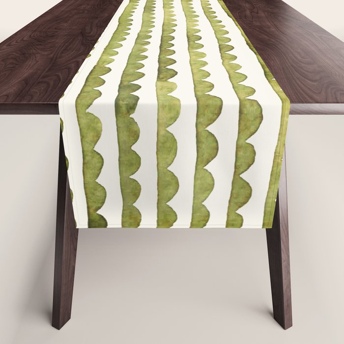 Small scalloped line in watercolor green Table Runner Gallery Image 1