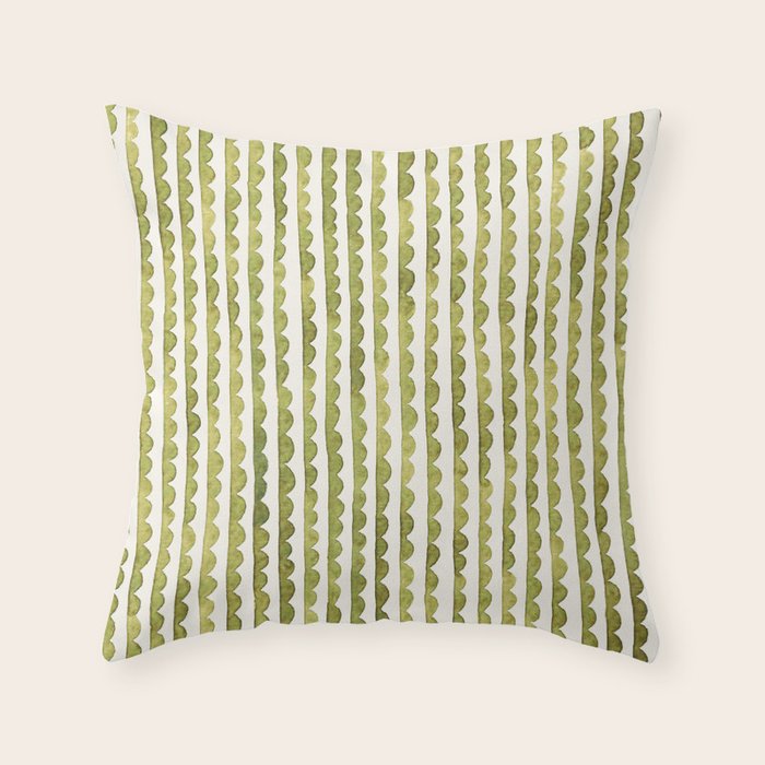 Small scalloped line in watercolor green Throw Pillow Gallery Image 6