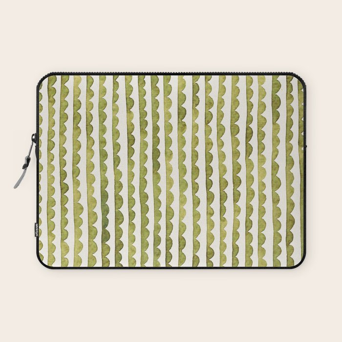 Small scalloped line in watercolor green Laptop Sleeve Gallery Image 1
