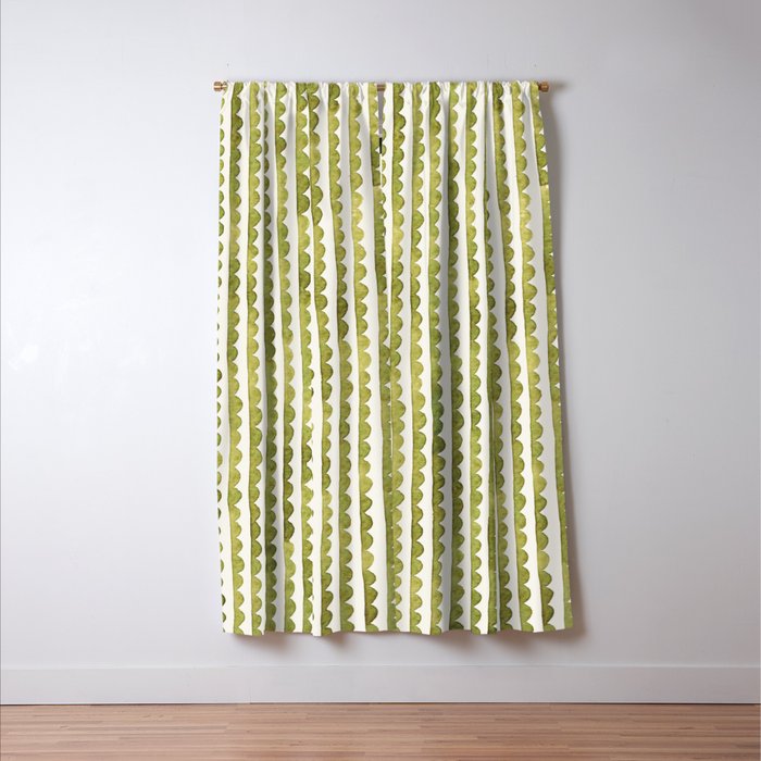 Small scalloped line in watercolor green Window Curtain Gallery Image 3