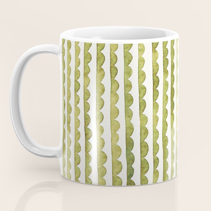 Small scalloped line in watercolor green Coffee Mug Gallery Image 3
