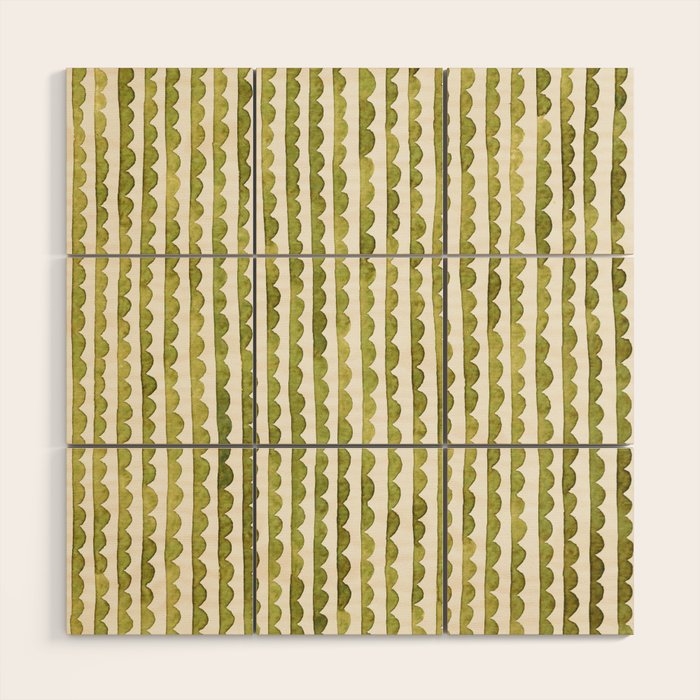 Small scalloped line in watercolor green Wood Wall Art Gallery Image 1