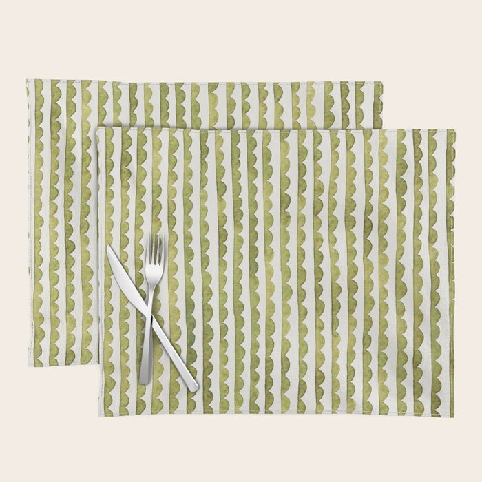 Small scalloped line in watercolor green Placemat Gallery Image 1