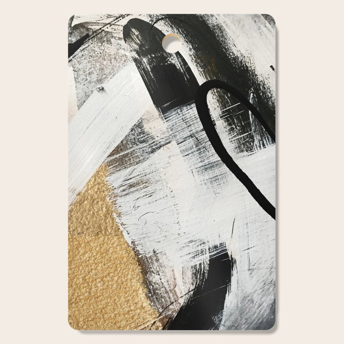 Armor [9]: a minimal abstract piece in black white and gold by Alyssa Hamilton Art Cutting Board Gallery Image 1