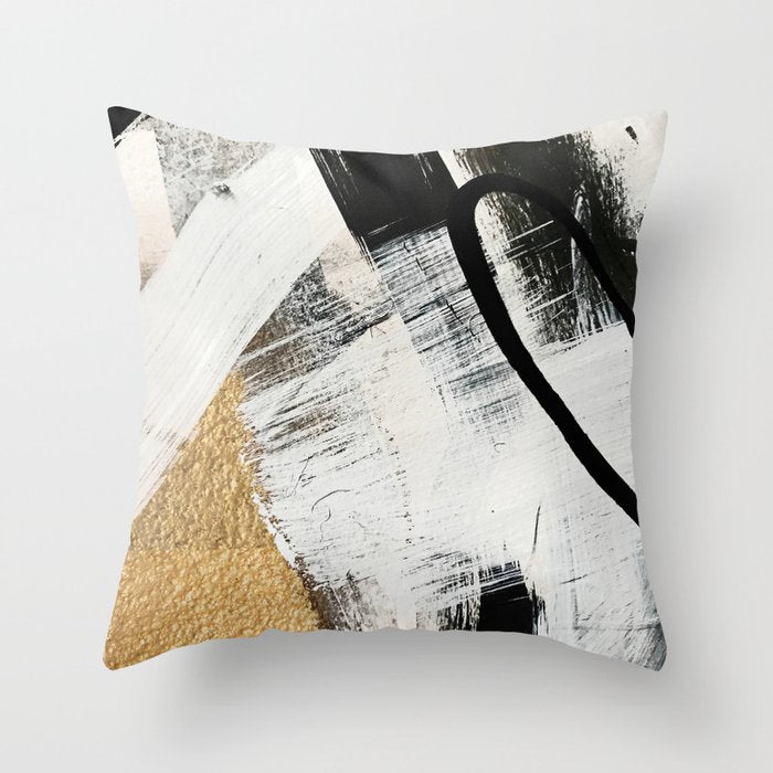 Armor [9]: a minimal abstract piece in black white and gold by Alyssa Hamilton Art Throw Pillow Gallery Image 1