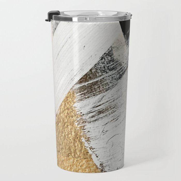 Armor [9]: a minimal abstract piece in black white and gold by Alyssa Hamilton Art Travel Mug Gallery Image 3