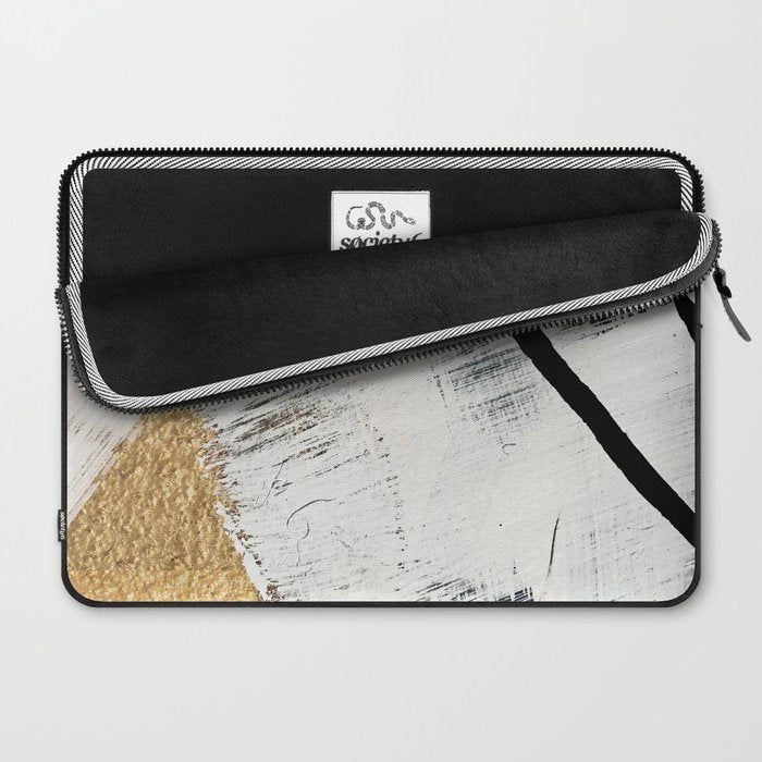 Armor [9]: a minimal abstract piece in black white and gold by Alyssa Hamilton Art Laptop Sleeve Gallery Image 2