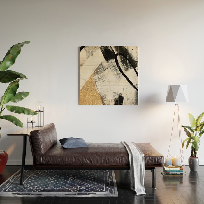 Armor [9]: a minimal abstract piece in black white and gold by Alyssa Hamilton Art Wood Wall Art Gallery Image 2