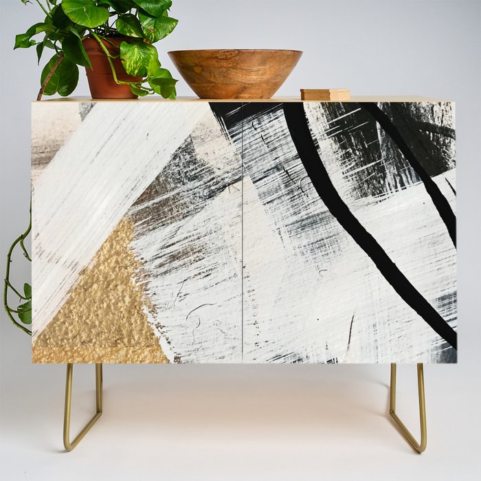 Armor [9]: a minimal abstract piece in black white and gold by Alyssa Hamilton Art Credenza Gallery Image 1