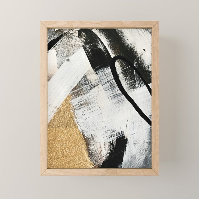 Armor [9]: a minimal abstract piece in black white and gold by Alyssa Hamilton Art Mini Art Print Gallery Image 1