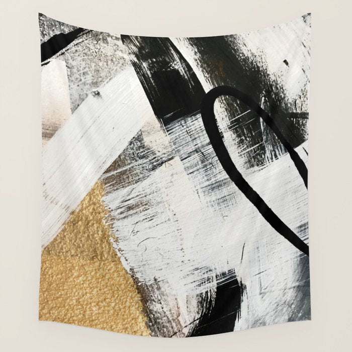 Armor [9]: a minimal abstract piece in black white and gold by Alyssa Hamilton Art Wall Tapestry Gallery Image 1
