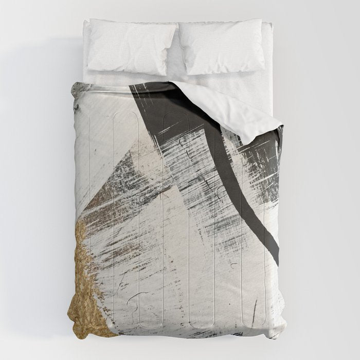 Armor [9]: a minimal abstract piece in black white and gold by Alyssa Hamilton Art Comforter Gallery Image 1