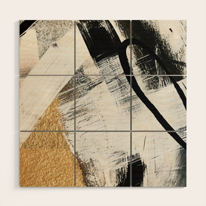 Armor [9]: a minimal abstract piece in black white and gold by Alyssa Hamilton Art Wood Wall Art Gallery Image 1