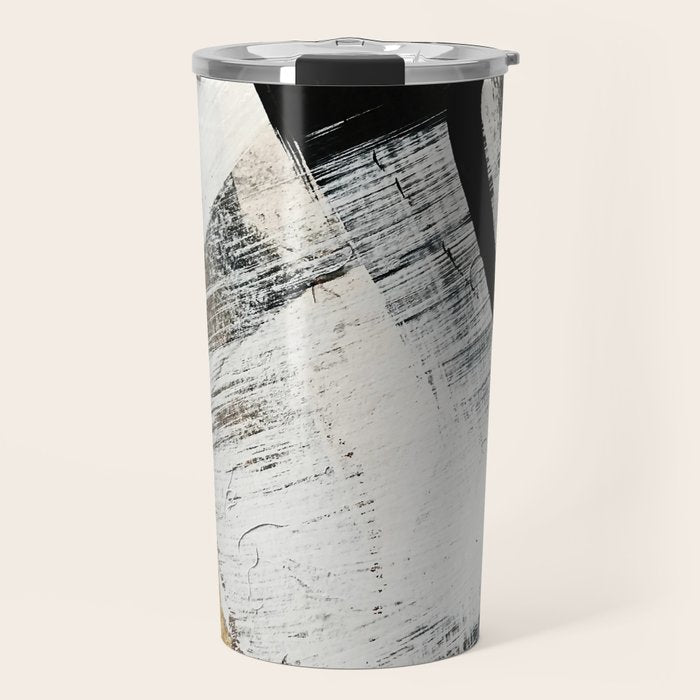 Armor [9]: a minimal abstract piece in black white and gold by Alyssa Hamilton Art Travel Mug Gallery Image 1