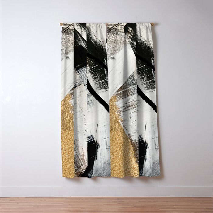 Armor [9]: a minimal abstract piece in black white and gold by Alyssa Hamilton Art Window Curtain Gallery Image 3