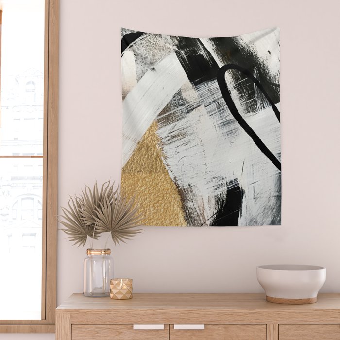 Armor [9]: a minimal abstract piece in black white and gold by Alyssa Hamilton Art Wall Tapestry Gallery Image 2