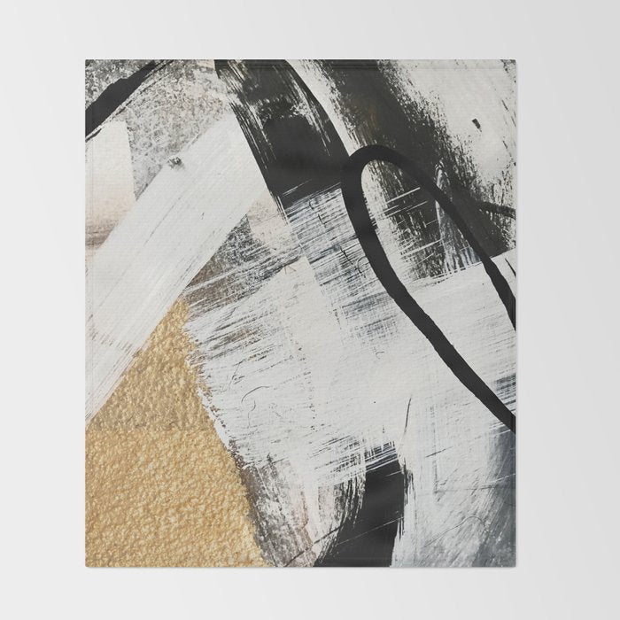 Armor [9]: a minimal abstract piece in black white and gold by Alyssa Hamilton Art Throw Blanket Gallery Image 2