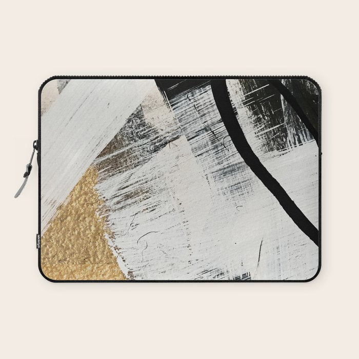Armor [9]: a minimal abstract piece in black white and gold by Alyssa Hamilton Art Laptop Sleeve Gallery Image 1