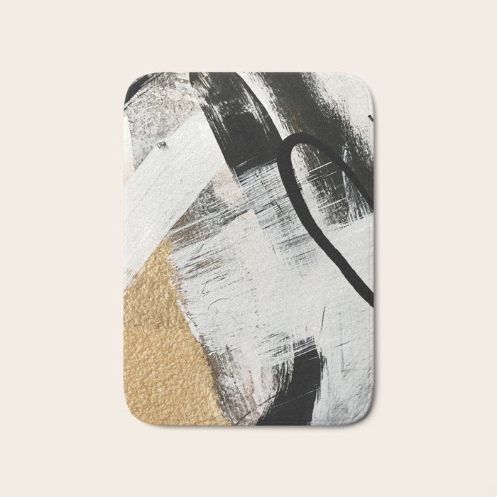 Armor [9]: a minimal abstract piece in black white and gold by Alyssa Hamilton Art Bath Mat Gallery Image 1