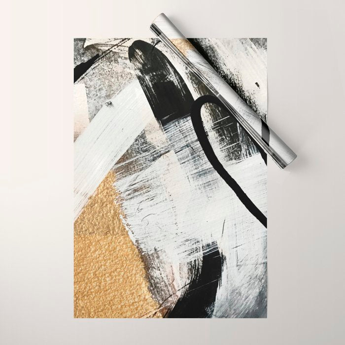 Armor [9]: a minimal abstract piece in black white and gold by Alyssa Hamilton Art Wrapping Paper Gallery Image 1