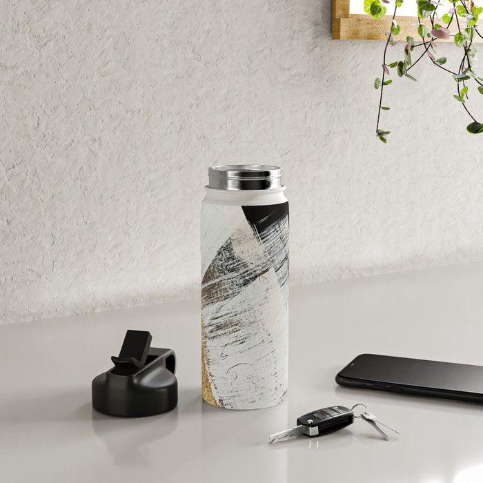Armor [9]: a minimal abstract piece in black white and gold by Alyssa Hamilton Art Water Bottle Gallery Image 4