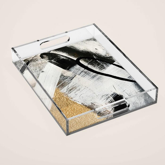 Armor [9]: a minimal abstract piece in black white and gold by Alyssa Hamilton Art Acrylic Tray Gallery Image 1