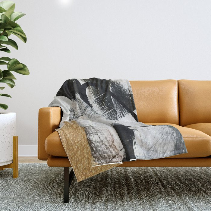 Armor [9]: a minimal abstract piece in black white and gold by Alyssa Hamilton Art Throw Blanket Gallery Image 1