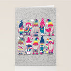 I gnome you // grey background little happy and lovely gnomes with rainbows fuchsia pink hearts Stationery Card Gallery Image 2