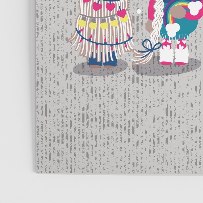 I gnome you // grey background little happy and lovely gnomes with rainbows fuchsia pink hearts Poster Gallery Image 3