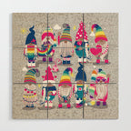 I gnome you // grey background little happy and lovely gnomes with rainbows fuchsia pink hearts Wood Wall Art Gallery Image 1