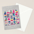 I gnome you // grey background little happy and lovely gnomes with rainbows fuchsia pink hearts Stationery Card Gallery Image 2