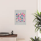 I gnome you // grey background little happy and lovely gnomes with rainbows fuchsia pink hearts Poster Gallery Image 2