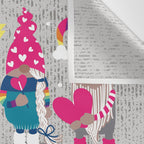 I gnome you // grey background little happy and lovely gnomes with rainbows fuchsia pink hearts Wall Tapestry Gallery Image 3